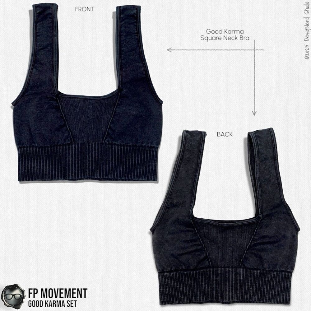 FP MOVEMENT GOOD KARMA SET BLACK SQUARE NECK BRA + TOASTED COCONUT FLARE LEGGING - Picture 3 of 15